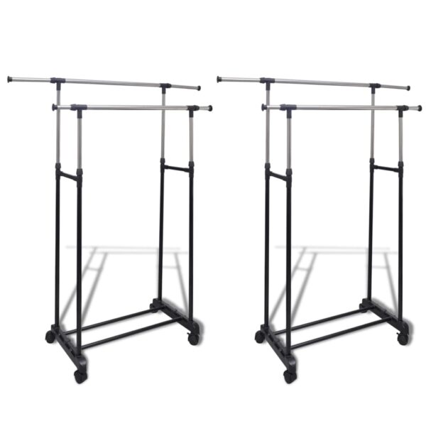 vidaXL Adjustable Clothes Rack with 2 Hanging Rails 2 pcs - Image 1