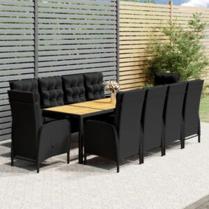 vidaXL 11 Piece Garden Dining Set Poly Rattan Black