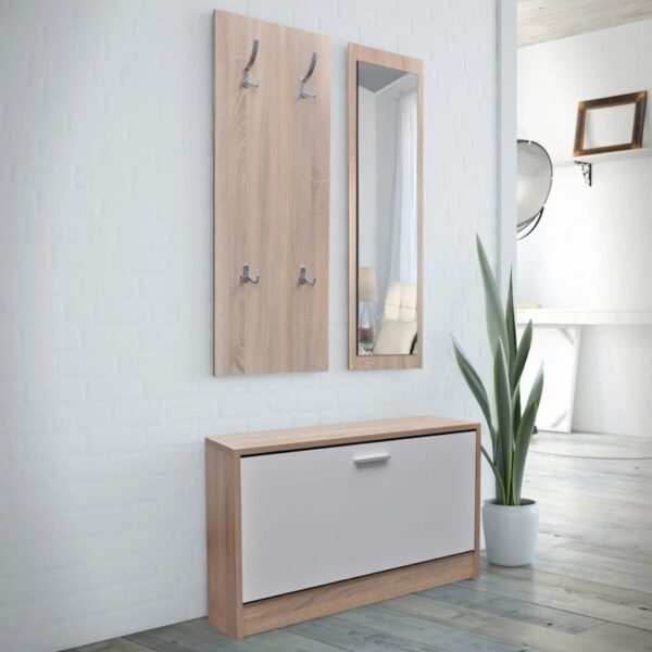 Oak and White 3-in-1 Wooden Shoe Cabinet Set - Image 1