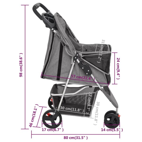 vidaXL Folding Dog Stroller Grey 80x46x98 cm Oxford Fabric - Image 13