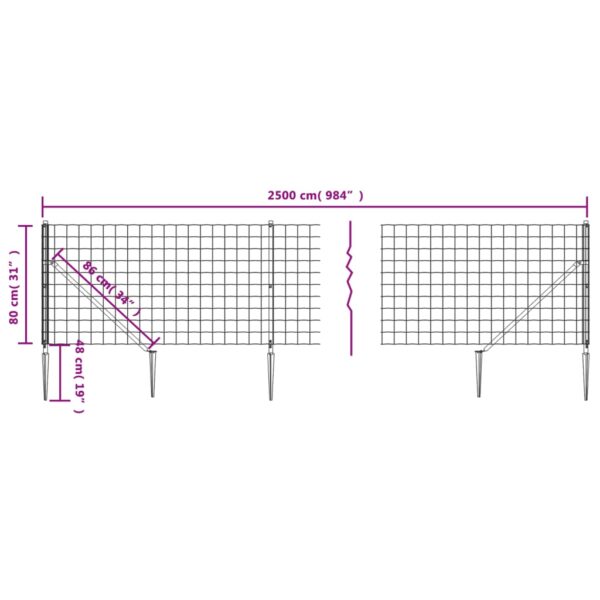 vidaXL Wire Mesh Fence with Spike Anchors Green 0.8x25 m - Image 5