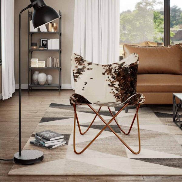 vidaXL Butterfly Chair Brown and White Real Cowhide Leather - Image 3