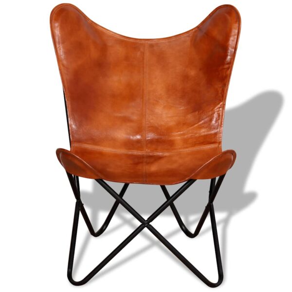 vidaXL Butterfly Chair Brown Real Leather - Image 4