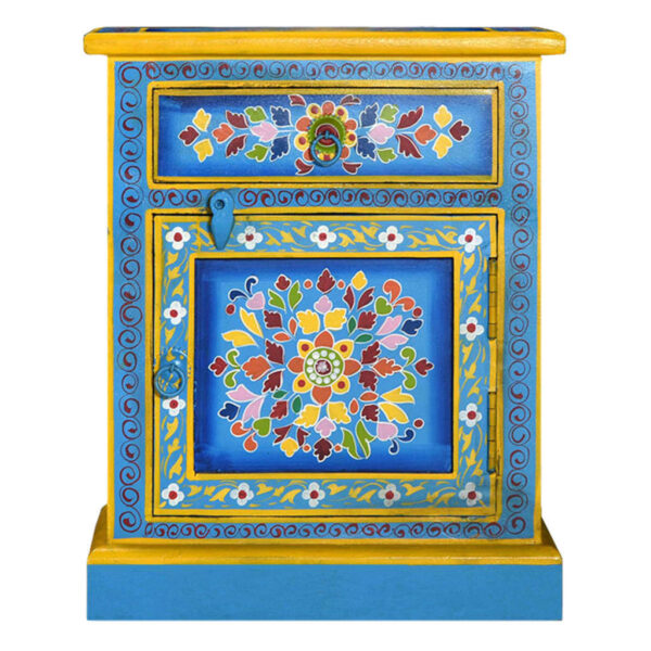 vidaXL Bedside Cabinet Solid Mango Wood Turquoise Hand Painted - Image 4