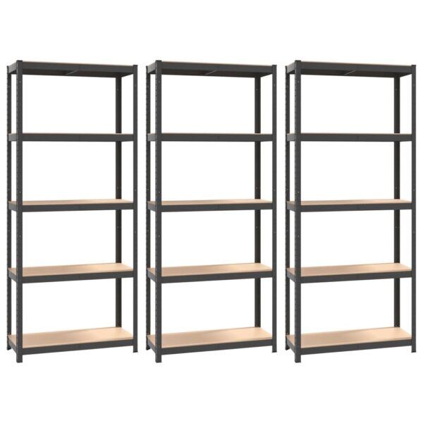 vidaXL 5-Layer Shelves 3 pcs Anthracite Steel and Engineered Wood - Image 2