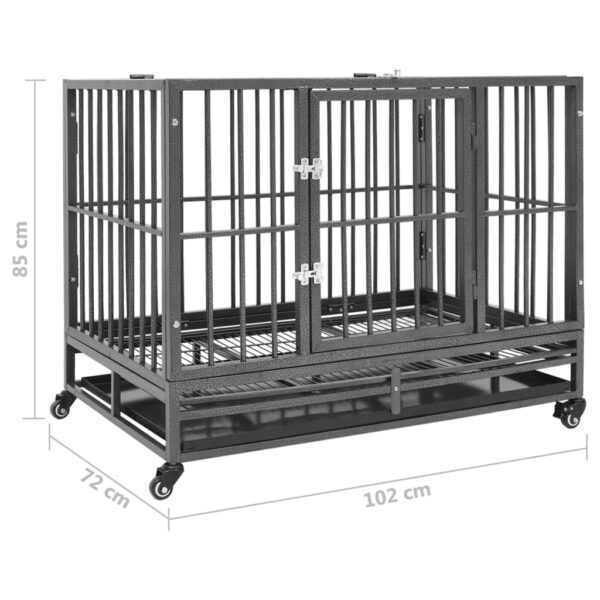 vidaXL Dog Cage with Wheels Steel 102x72x85 cm - Image 8