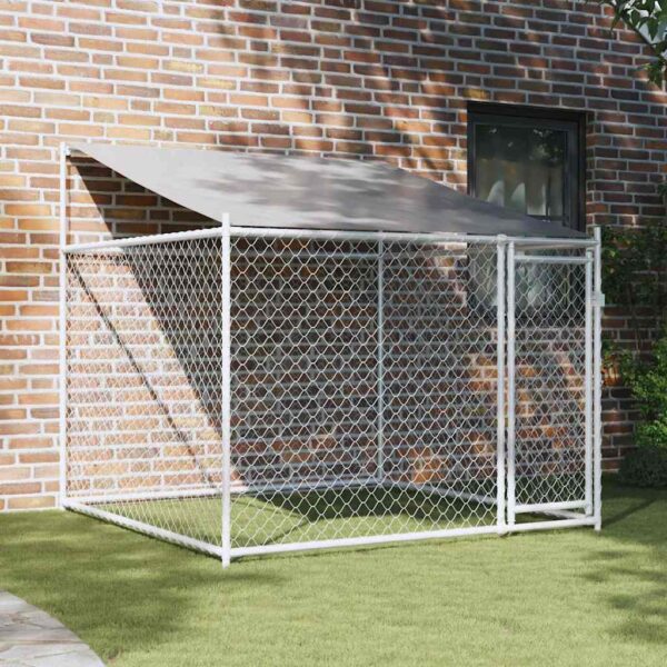 vidaXL Dog Cage with Roof and Door Grey 2x2x2 m Galvanised Steel - Image 1
