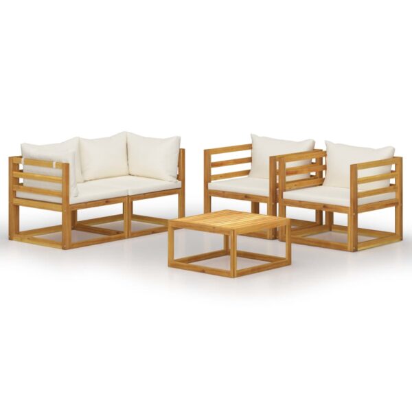 vidaXL 5 Piece Garden Lounge Set with Cushion Cream Solid Acacia Wood - Image 2