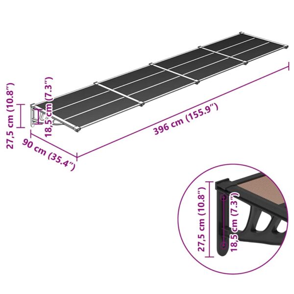 vidaXL Door Canopy Black 396x90 cm Polycarbonate - Image 6