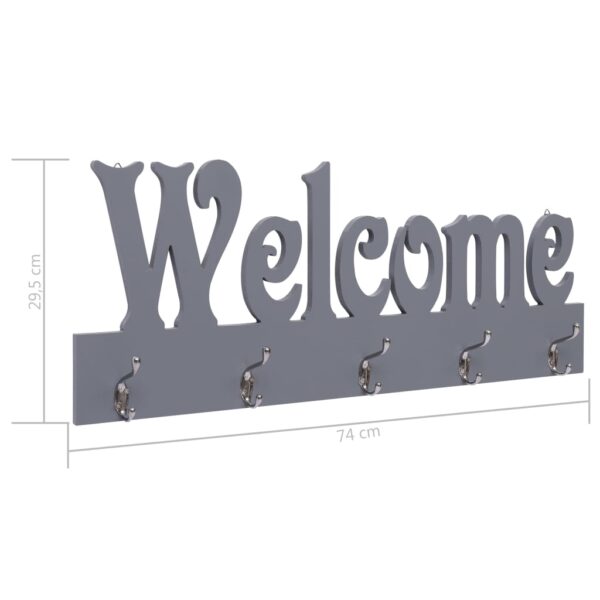 vidaXL Wall Mounted Coat Rack WELCOME Grey 74x29.5 cm - Image 6