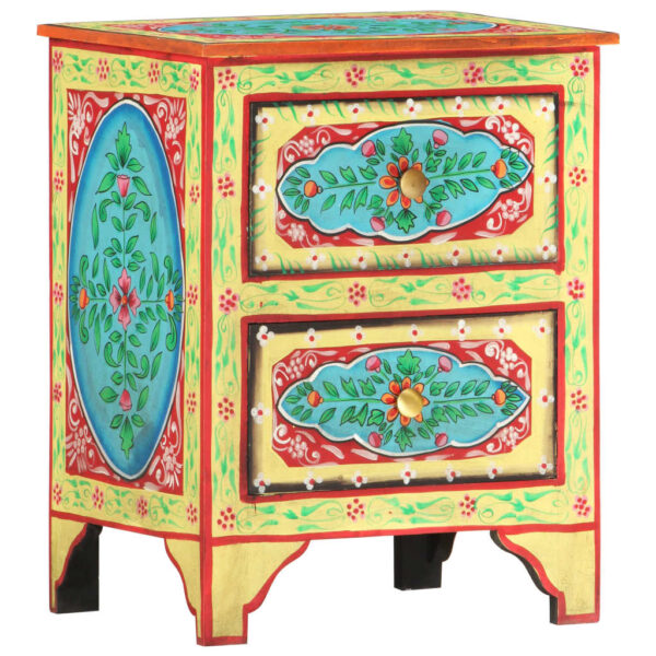 vidaXL Hand Painted Bedside Cabinet 40x30x50 cm Solid Mango Wood - Image 1