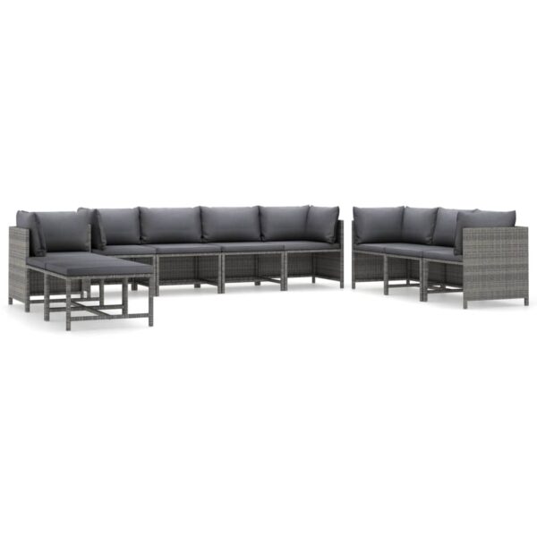 vidaXL 10 Piece Garden Lounge Set with Cushions Poly Rattan Grey - Image 2
