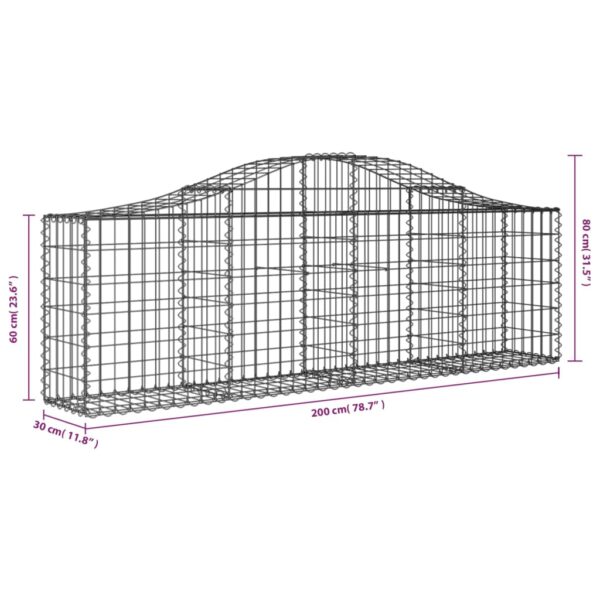 vidaXL Arched Gabion Basket 200x30x60/80 cm Galvanised Iron - Image 5