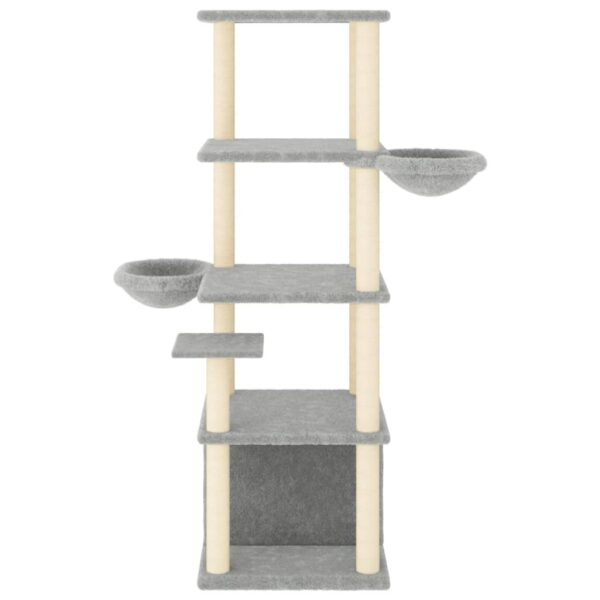 vidaXL Cat Tree with Sisal Scratching Posts Light Grey 147 cm - Image 3