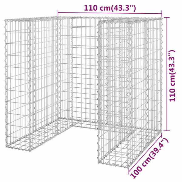vidaXL Gabion Wall for Garbage Bin Galvanised Steel 110x100x110 cm - Image 8