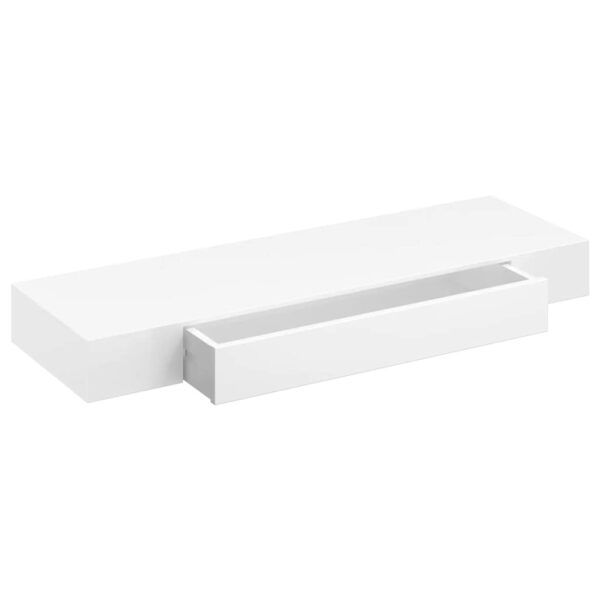 White MDF Floating Wall Display Shelf 1 Drawer Book/DVD Storage - Image 7