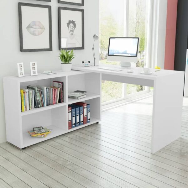 vidaXL Corner Desk 4 Shelves White - Image 1