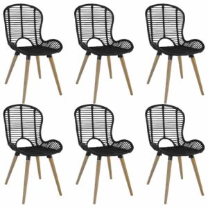 vidaXL Dining Chairs 6 pcs Black Natural Rattan