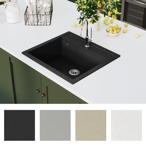 vidaXL Granite Kitchen Sink Single Basin Black - Image 6
