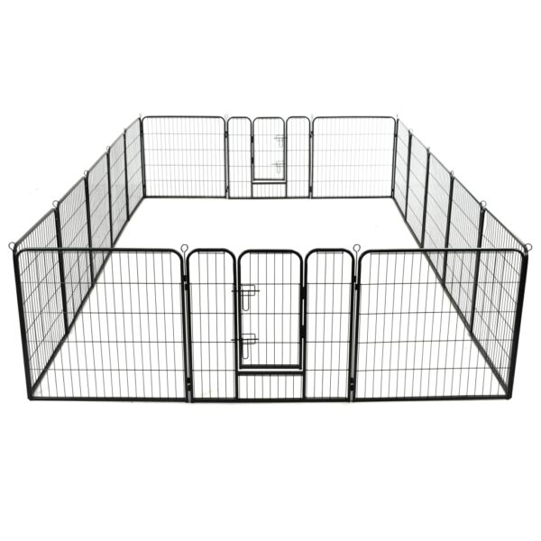 vidaXL Dog Playpen 16 Panels Steel 80x80 cm Black - Image 5