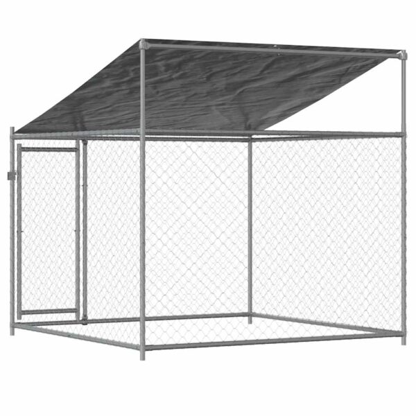 vidaXL Dog Cage with Roof and Door Grey 2x2x2 m Galvanised Steel - Image 6