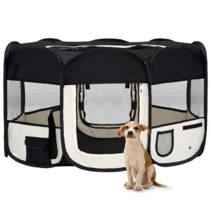 vidaXL Foldable Dog Playpen with Carrying Bag Black 145x145x61 cm
