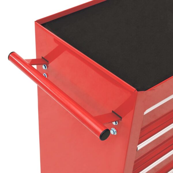 vidaXL Tool Trolley with 10 Drawers Steel Red - Image 5