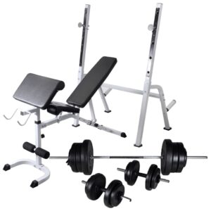 vidaXL Workout Bench with Weight Rack Barbell and Dumbbell Set 60.5kg
