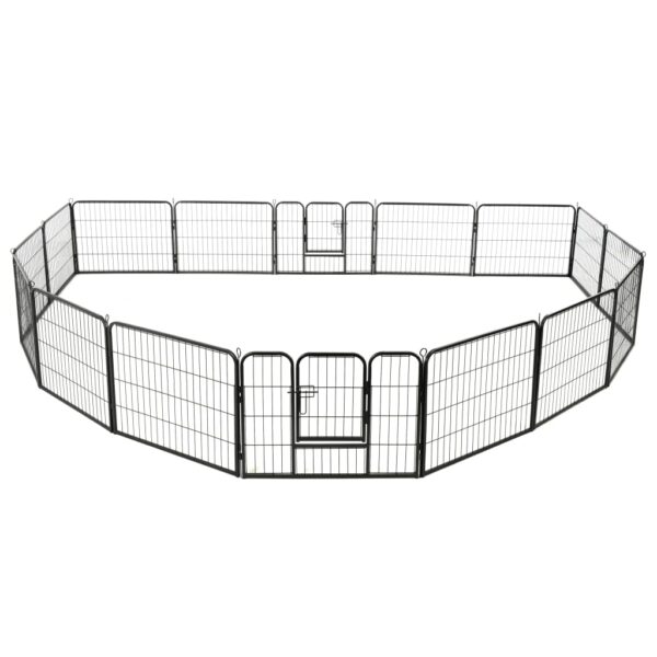 vidaXL Dog Playpen 16 Panels Steel 60x80 cm Black - Image 2