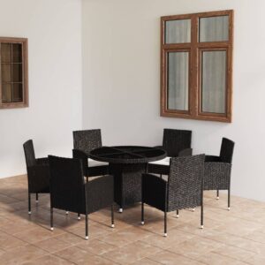 vidaXL 7 Piece Garden Dining Set Poly Rattan Black