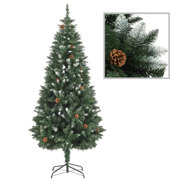 vidaXL Artificial Christmas Tree with Pine Cones and White Glitter 180 cm - Image 1