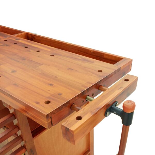 vidaXL Workbench with Drawers and Vices 192x62x83 cm Solid Wood Acacia - Image 8