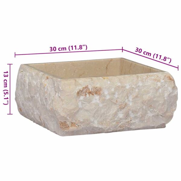 vidaXL Sink Cream 30x30x13 cm Marble - Image 9
