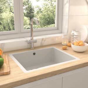 vidaXL Kitchen Sink with Overflow Hole White Granite