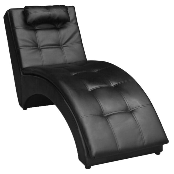 vidaXL Chaise Longue with Pillow Black Faux Leather - Image 1