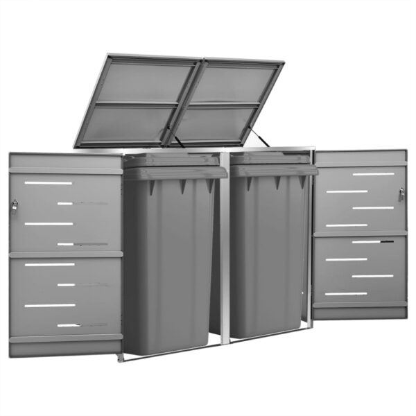 vidaXL Double Wheelie Bin Shed 138x77.5x112.5 cm Stainless Steel - Image 1