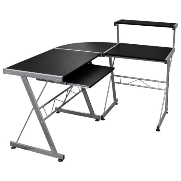 vidaXL Corner Computer Desk Black 132x112x99 cm Engineered Wood - Image 1