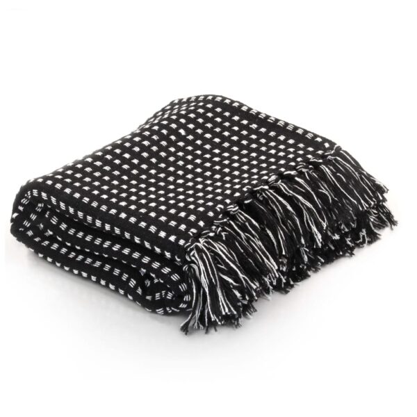 vidaXL Throw Cotton Squares 125x150 cm Black - Image 1