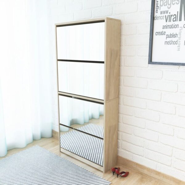 vidaXL Shoe Cabinet 4-Layer Mirror Oak 63x17x134 cm - Image 1