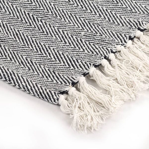 vidaXL Throw Cotton Herringbone 160x210 cm Navy Blue - Image 4