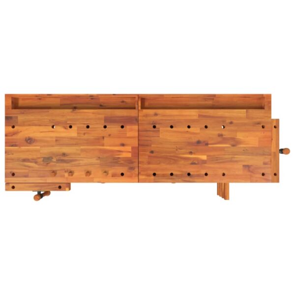 vidaXL Workbench with Drawers and Vices 162x62x83 cm Solid Wood Acacia - Image 7
