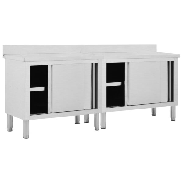 vidaXL Work Tables with Sliding Doors 2pcs 200x50x(95-97)cm Stainless Steel - Image 2