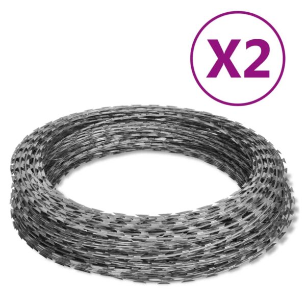 vidaXL Razor Wires Helical Wire Rolls 2 pcs Galvanised Steel 60 m - Image 1