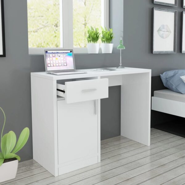 vidaXL Desk with Drawer and Cabinet White 100x40x73 cm - Image 1