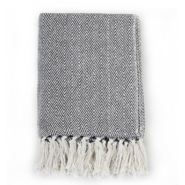 vidaXL Throw Cotton Herringbone 160x210 cm Navy Blue - Image 2