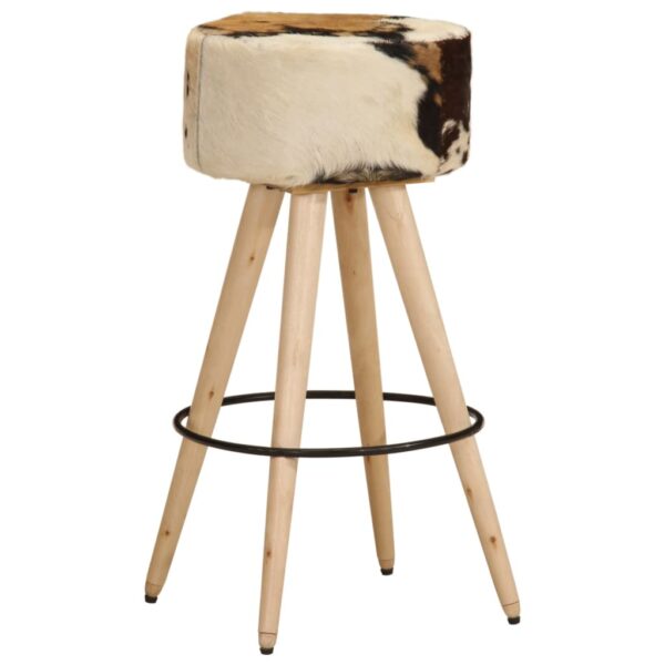 vidaXL Bar Stools 2 pcs Brown Rough Mango Wood and Real Leather - Image 9