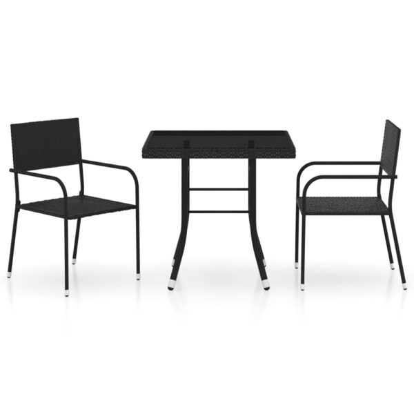 vidaXL 3 Piece Garden Dining Set Poly Rattan Black - Image 2