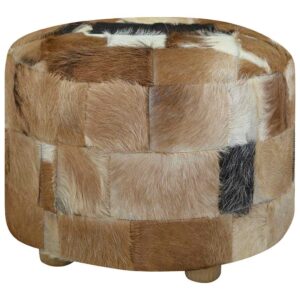 vidaXL Pouffe Goatskin Leather Round 50x50x45 cm