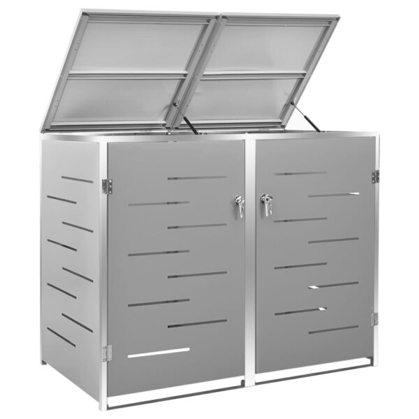 vidaXL Double Wheelie Bin Shed 138x77.5x112.5 cm Stainless Steel - Image 6