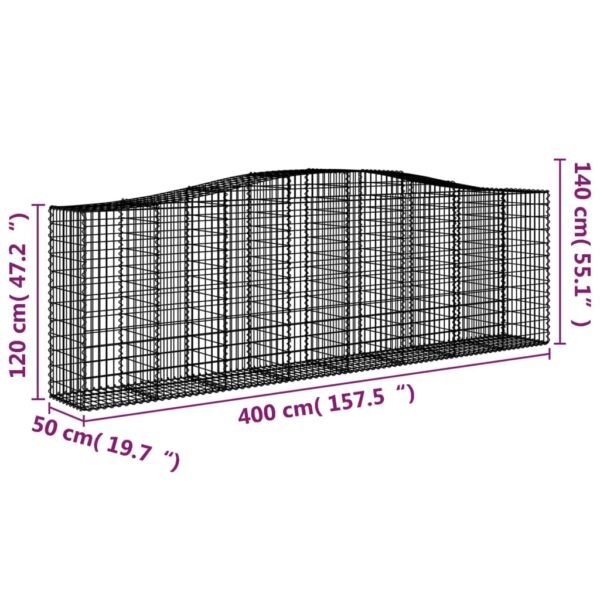 vidaXL Arched Gabion Basket 400x50x120/140 cm Galvanised Iron - Image 5
